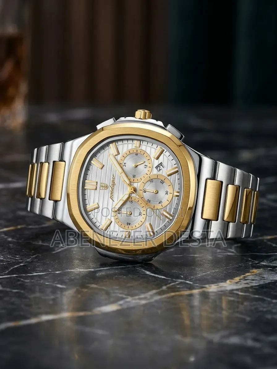Poedagar Men Chronograph Quartz Watch in a Two-Tone Gold and Silver