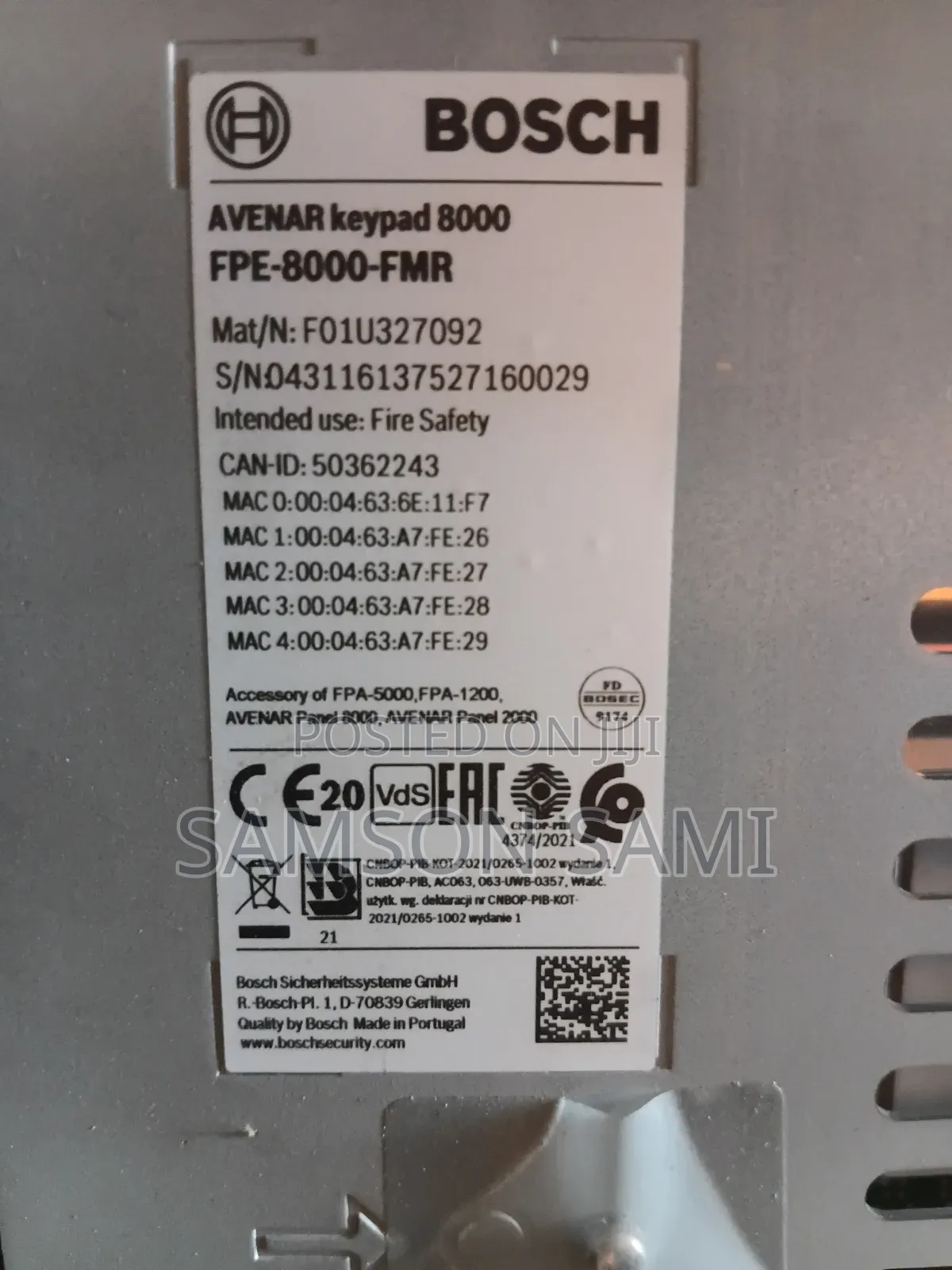 Bosch Fire Alarm Control Screen / Keypad