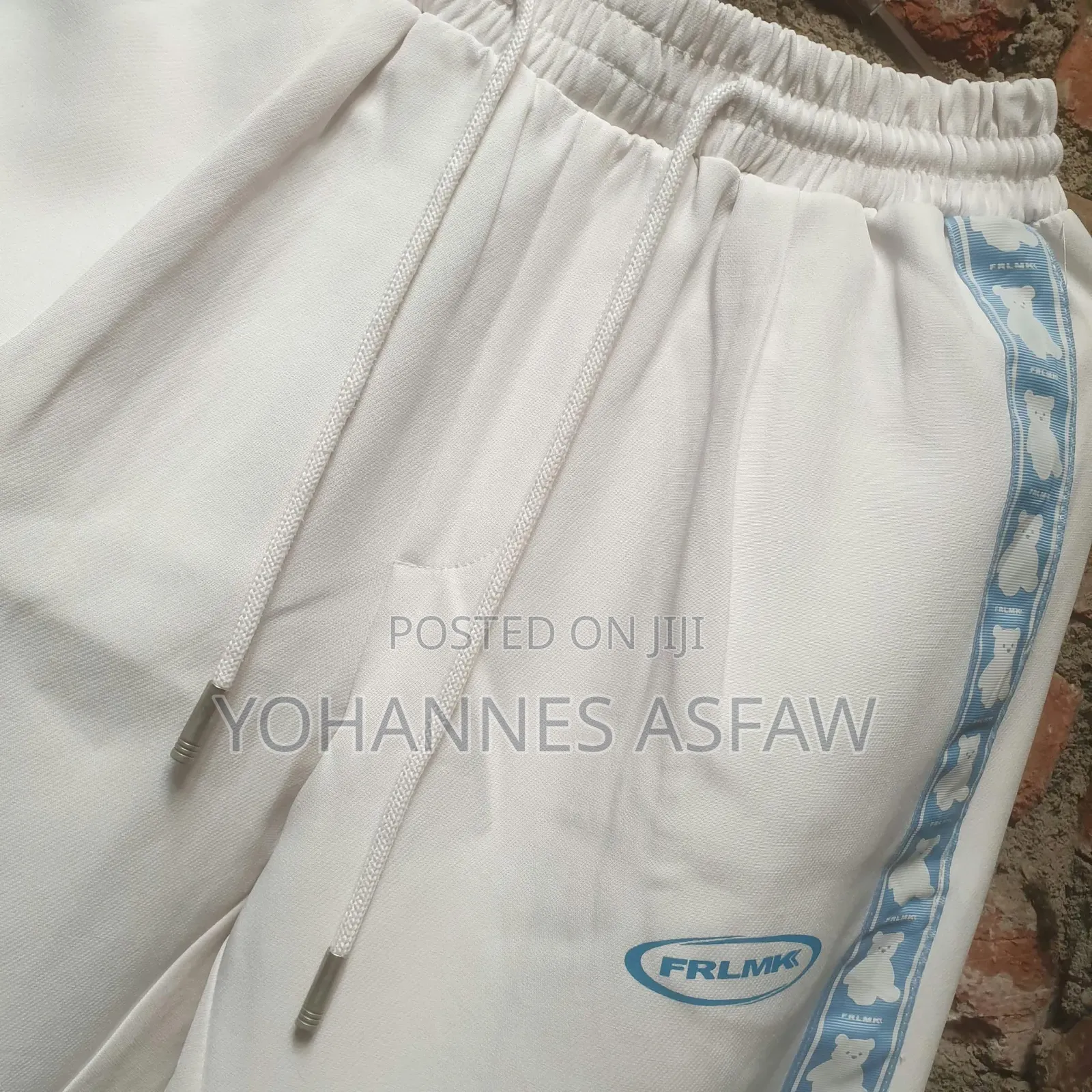 FRLMK Bear Graphic Tearaway Snap Track Pants (Cream / Light Blue)