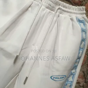 FRLMK Bear Graphic Tearaway Snap Track Pants (Cream / Light Blue)