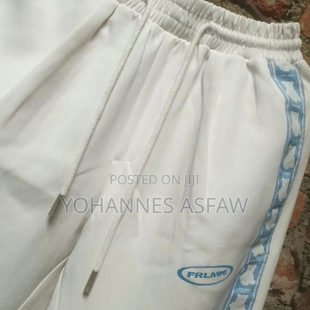 FRLMK Bear Graphic Tearaway Snap Track Pants (Cream / Light Blue)