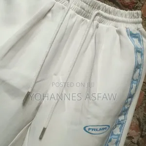 FRLMK Bear Graphic Tearaway Snap Track Pants (Cream / Light Blue)