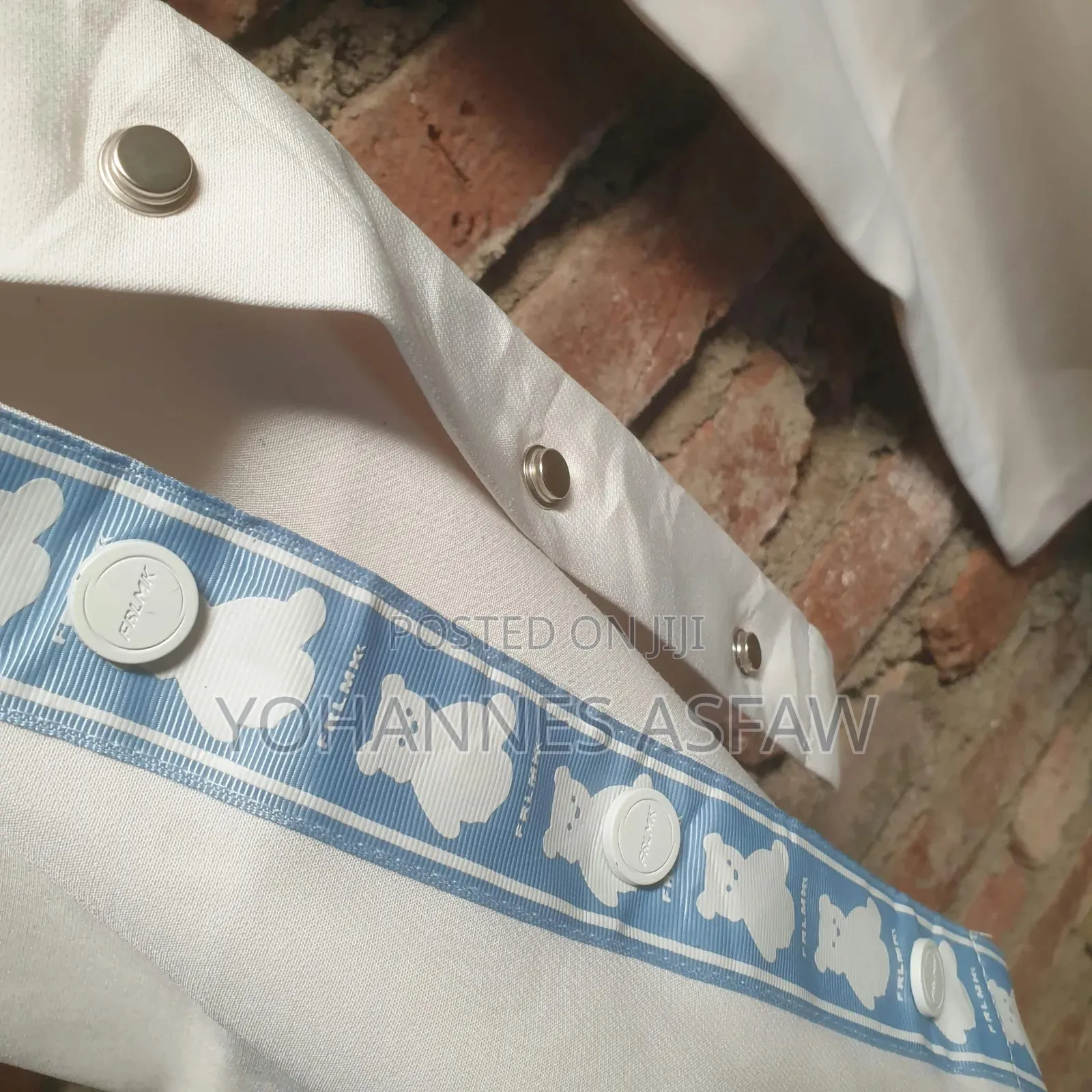 FRLMK Bear Graphic Tearaway Snap Track Pants (Cream / Light Blue)