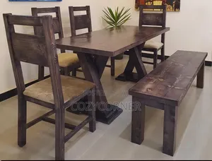Solid-Wood 6 Seaters Dining Set With Pure Natural Quality. በዋንዛ የሚሰራ