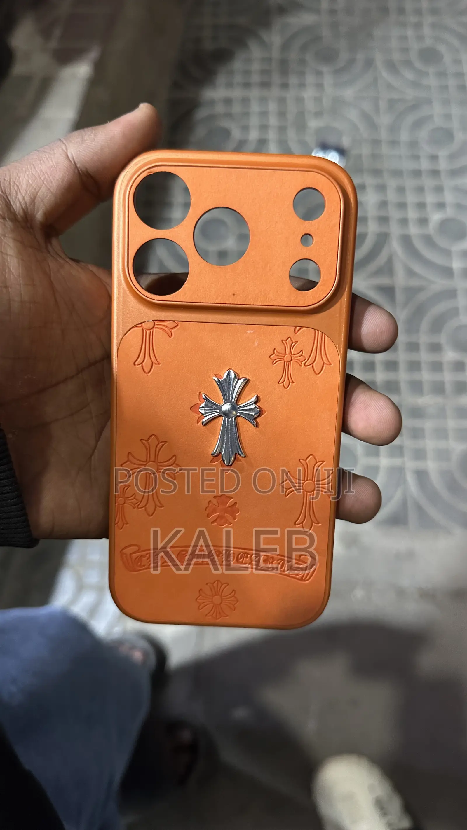 iPhone 17 Pro Orange Chrome Heart Case