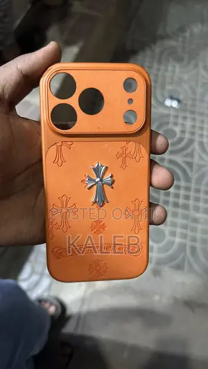 iPhone 17 Pro Orange Chrome Heart Case