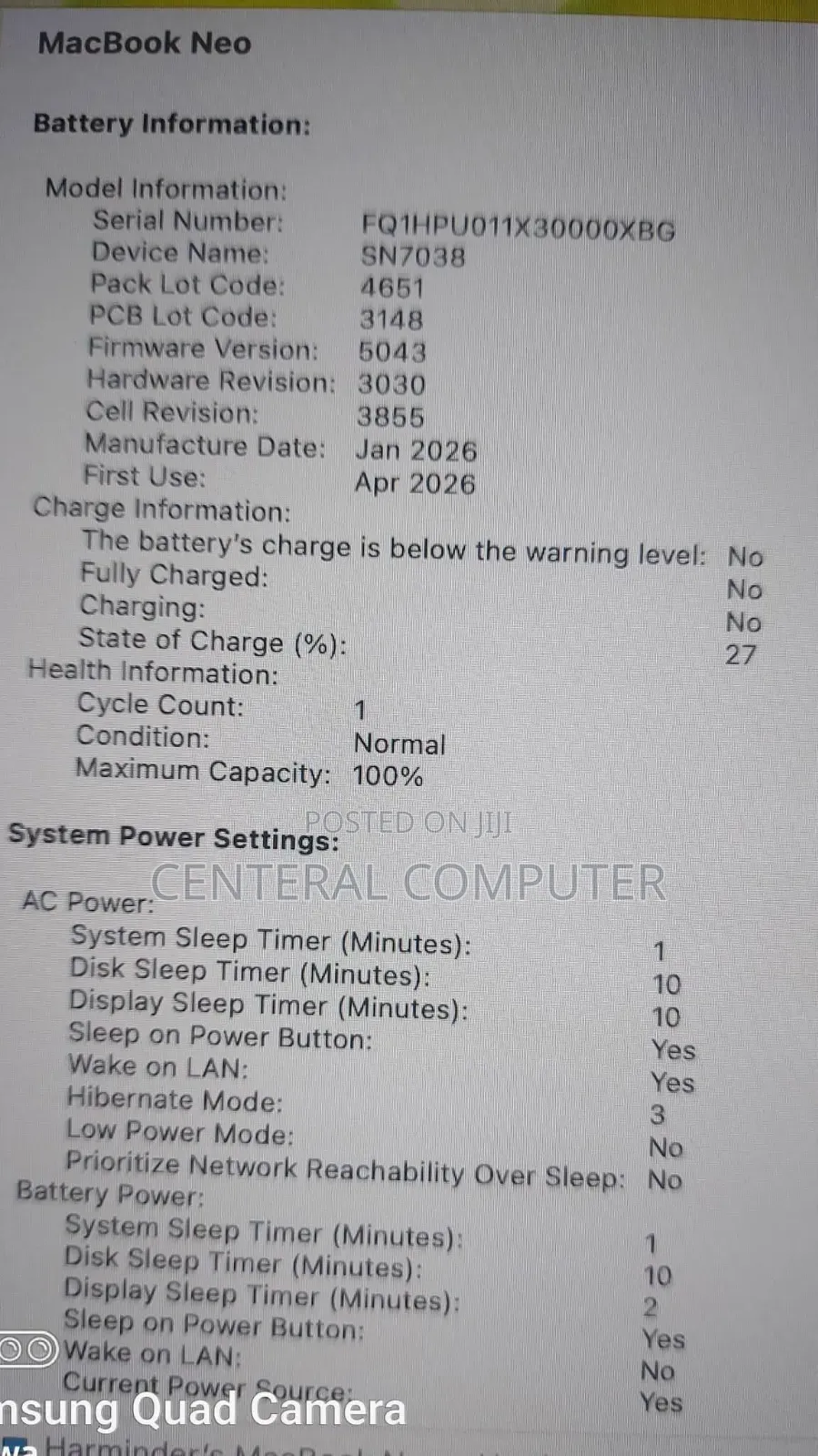 New Laptop Apple MacBook Neo 2026 8GB Apple M1 SSD 256GB