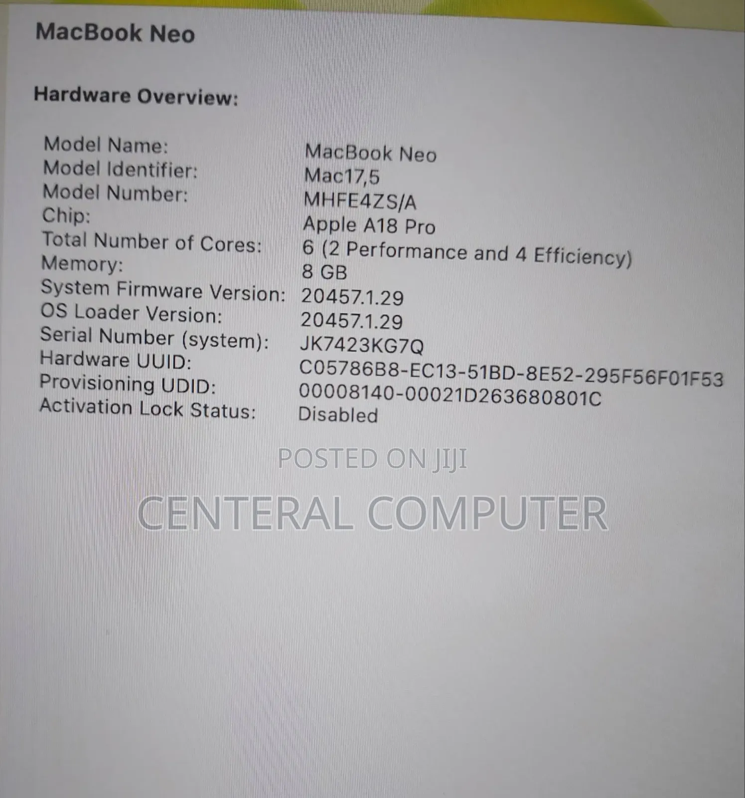 New Laptop Apple MacBook Neo 2026 8GB Apple M1 SSD 256GB