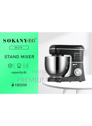 Dough Mixer Sokany 8 Liter 1800 Watt 6 Speed ሶካኒ 8 ሊትር የሊጥ ማቡኪያ