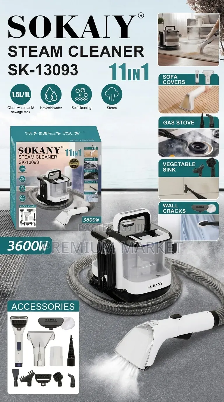 Steam and Wet/Dry Vacuum Cleaner Sokany 3600W ሶካኒ የእንፋሎት ማጽጃ
