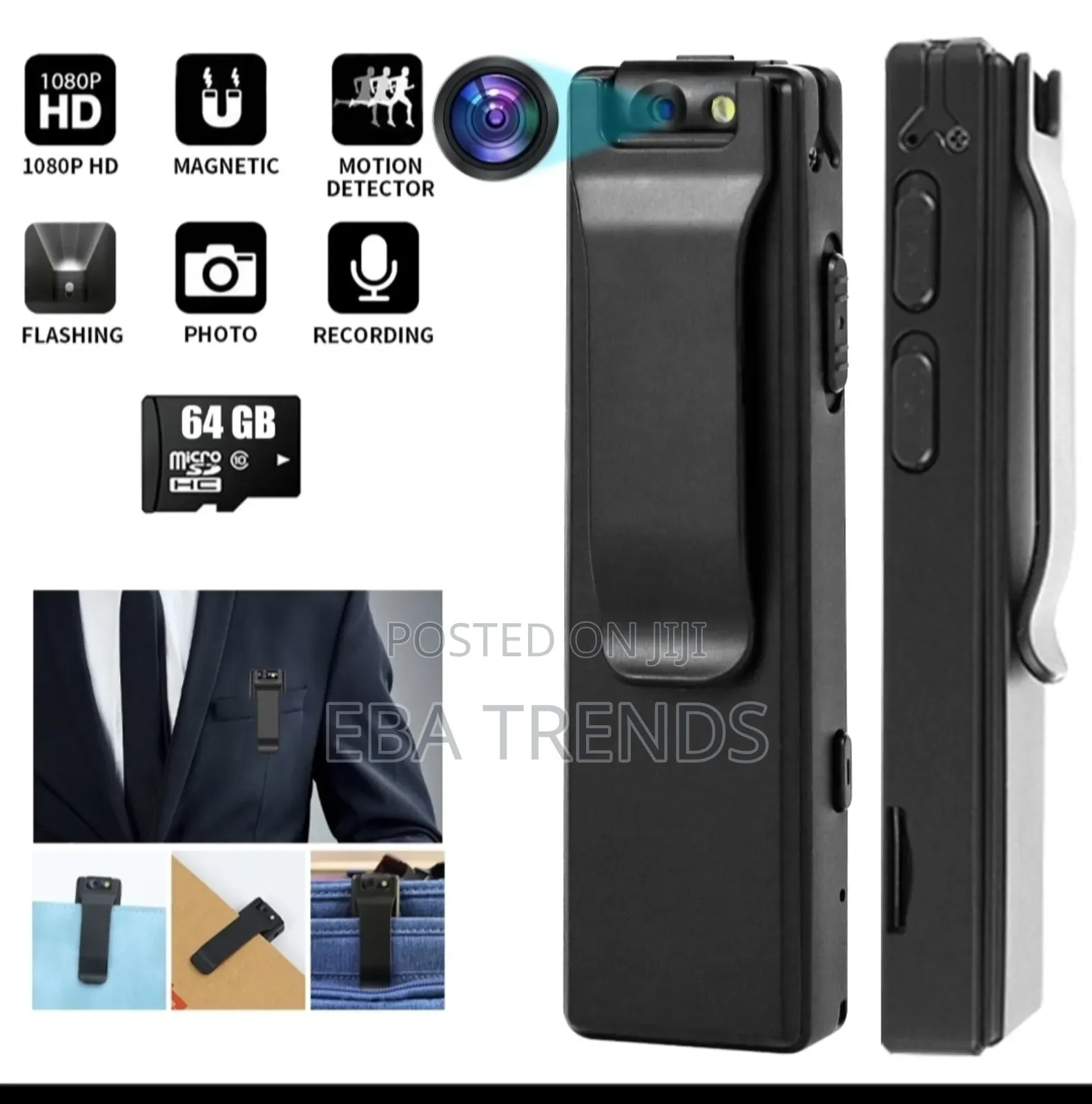 Mini Body Camera HD–Magnetic Clip, Motion Detection & Video Recording