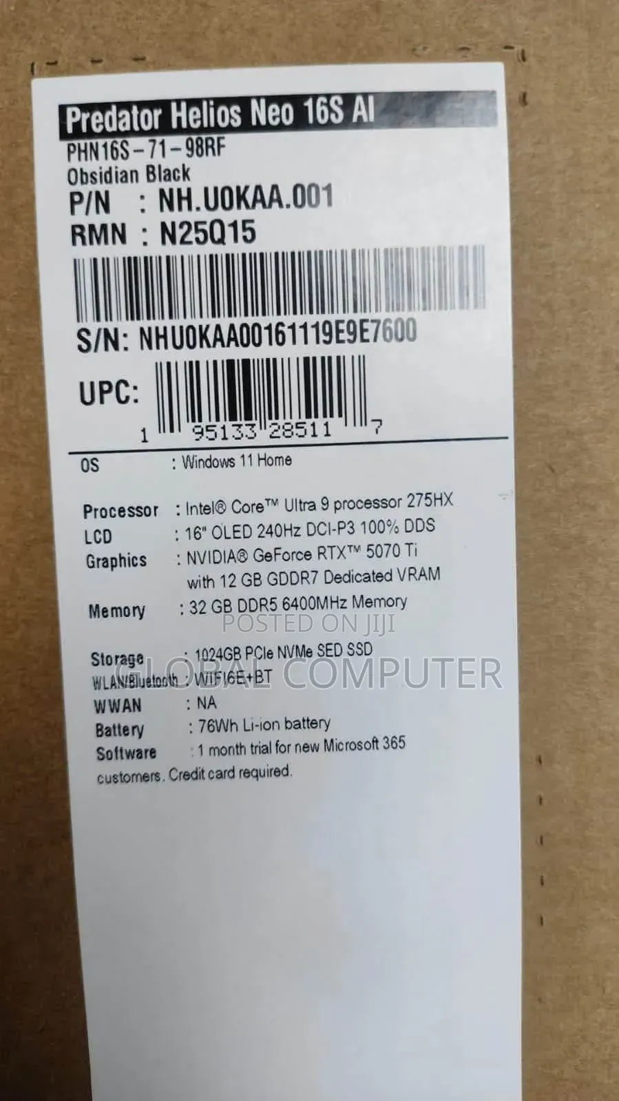 New Laptop Acer Predator Helios Neo 16 16GB Intel Core i7 SSD 512GB