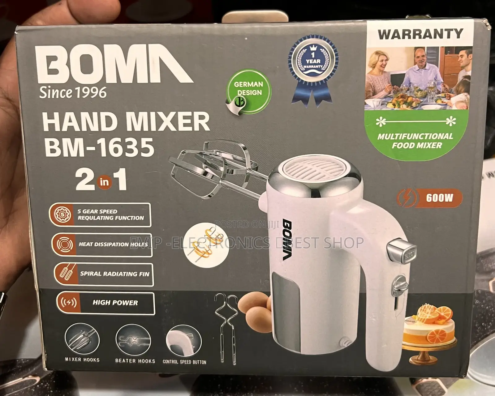 BOMA Hand Mixer 2-in-1 – 600W High-Power Motor, German Design