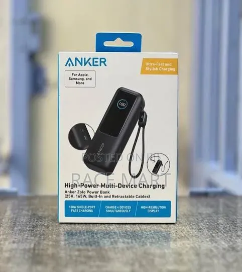 Anker Power Bank (25K, 165W, Built-in and Retractable Cables