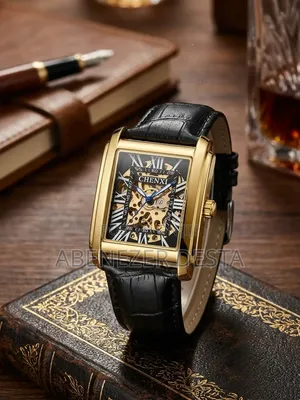 CHENXI Rectangular Skeleton Mechanical Wristwatch With a Gold-Toned Ca