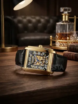 CHENXI Rectangular Skeleton Mechanical Wristwatch With a Gold-Toned Ca