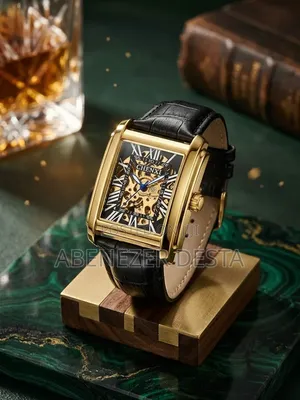 CHENXI Rectangular Skeleton Mechanical Wristwatch With a Gold-Toned Ca