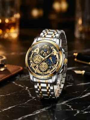 OLEVS 9947, a Two-Tone Gold and Silver Skeleton Quartz Chronograph