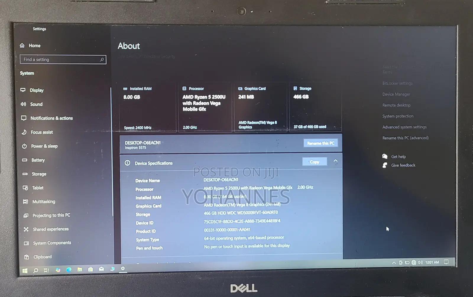 Laptop Dell Inspiron 15 8GB AMD Ryzen 5 HDD 500GB