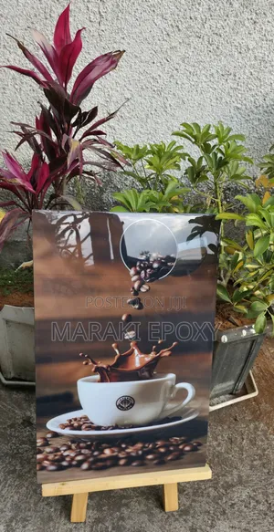 ውብ የቡና ኤፖክሲ ጌጣጌጥ ፕላክ (Coffee Epoxy Art Plaque) - 40×60 ሴ.ሜ