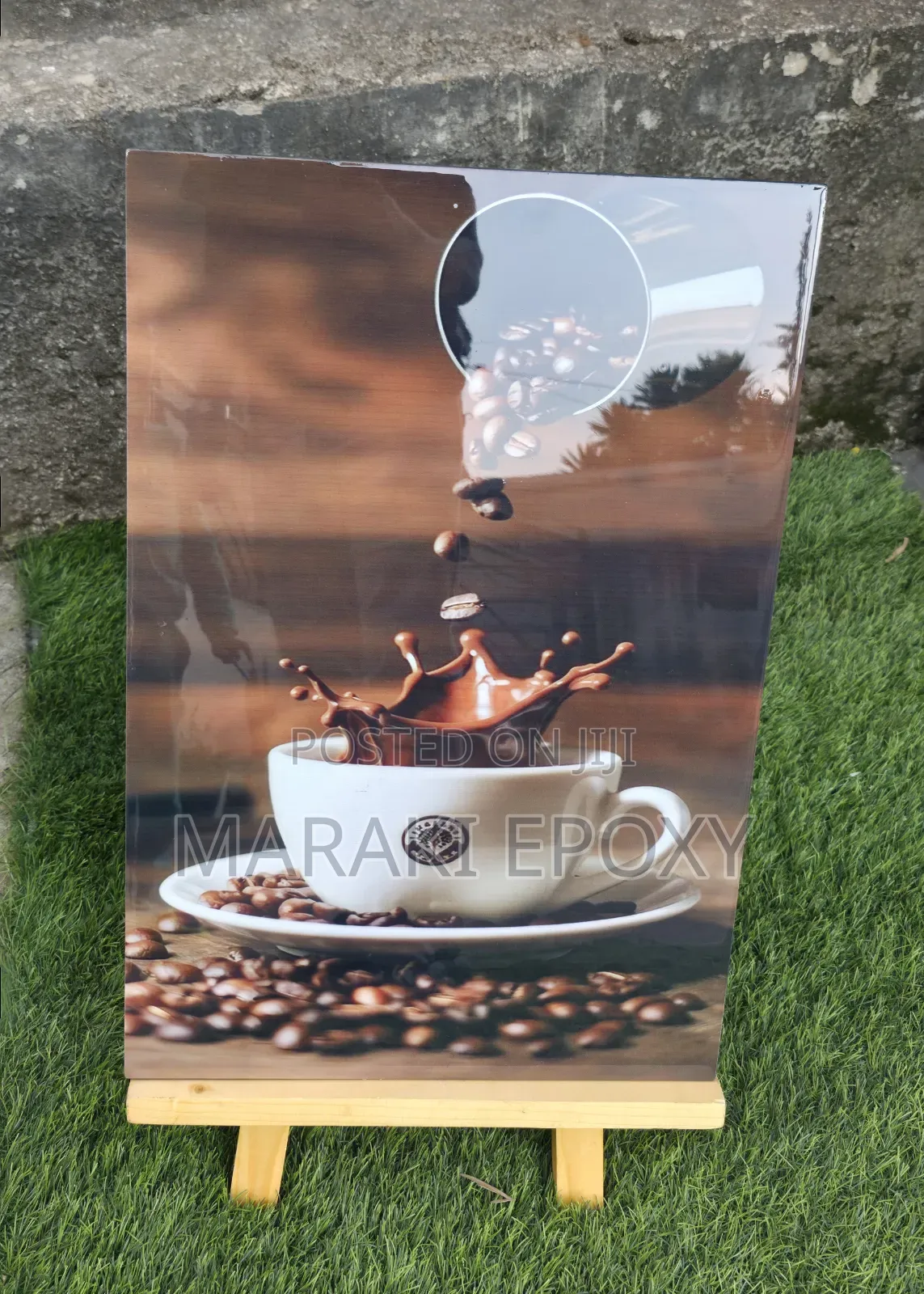 ውብ የቡና ኤፖክሲ ጌጣጌጥ ፕላክ (Coffee Epoxy Art Plaque) - 40×60 ሴ.ሜ