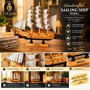 Handcrafted Wooden Sailing Ship Model የእንጨት መርከብ ቅርጽ ቅርጻ ቅርጽ ቅርፅ