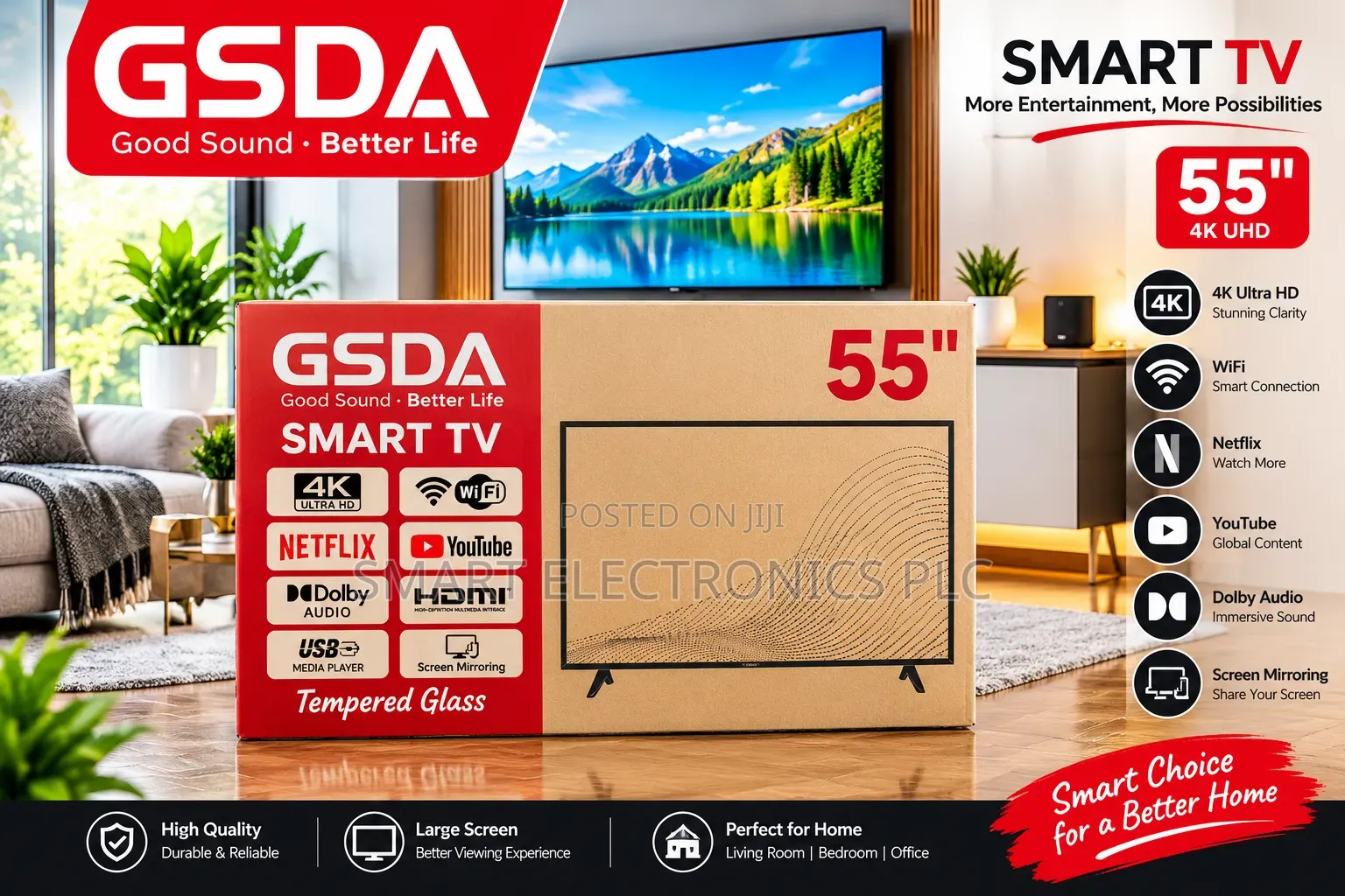 Gsda 55-Inch 4k Ultra HD Smart TV Enjoy a Smarter Entertainment