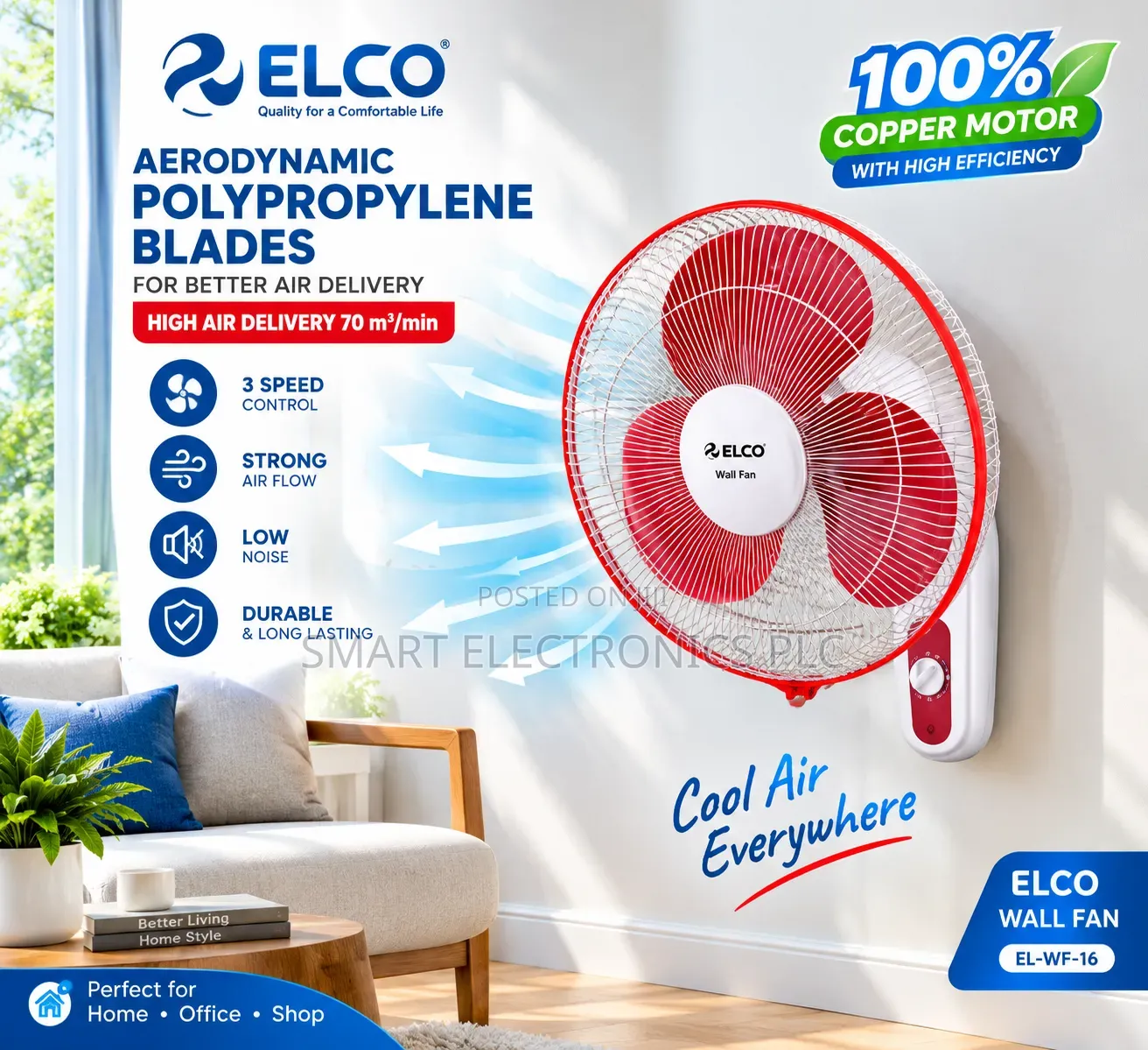 Elco 16-Inch Wall Fan – Model El-Wf-16 
Stay Cool And