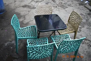 Modern Black Tempered Glass Folding Table With Plastic Chairs