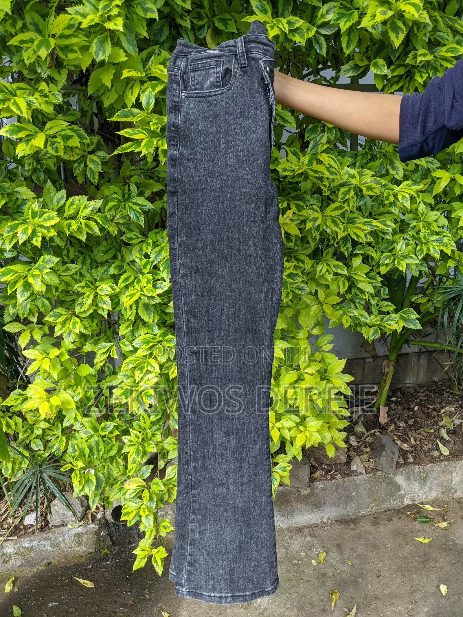Washed Black Low-Rise Flared Denim Jeans
