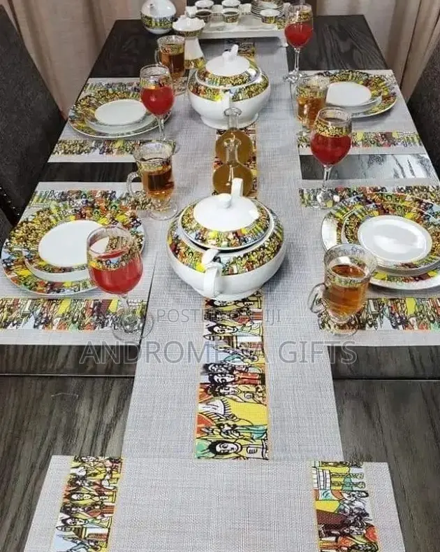 7 PSC Saba Table Mat With Runner ሳባ የጠረፔዛ ምንጣፍ ከነ ራነር