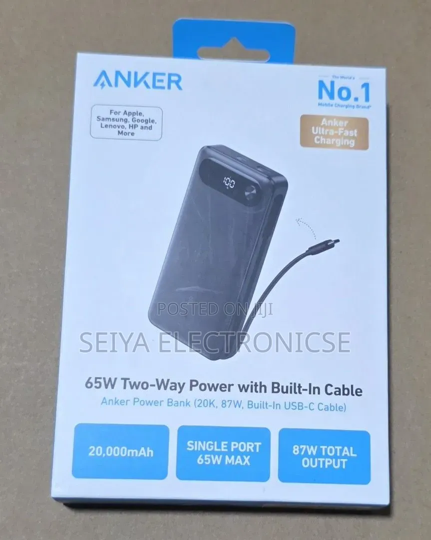 Anker 87W Laptop Power Bank 20,000mAh With Built-in Cable - Original