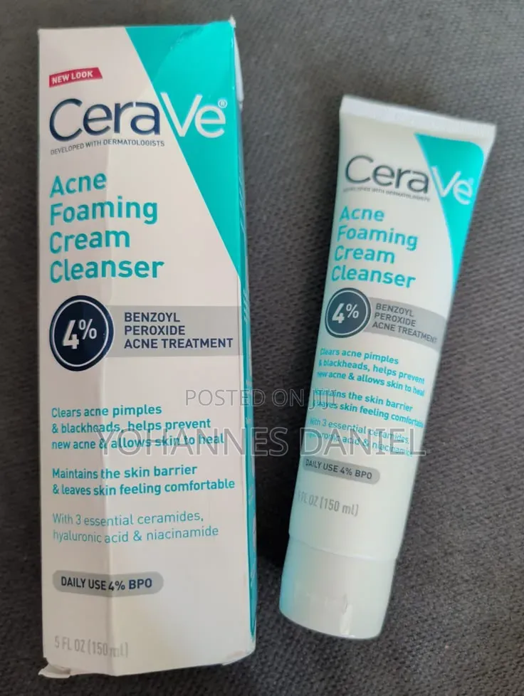 CeraVe Acne Foaming Cream Cleanser – 4% Benzoyl Peroxide Face Wash