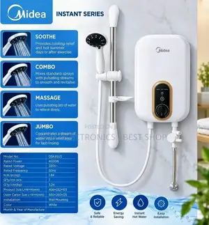 Midea Instant Electric Shower Water Heater 4500W –Wall-Mounted, White