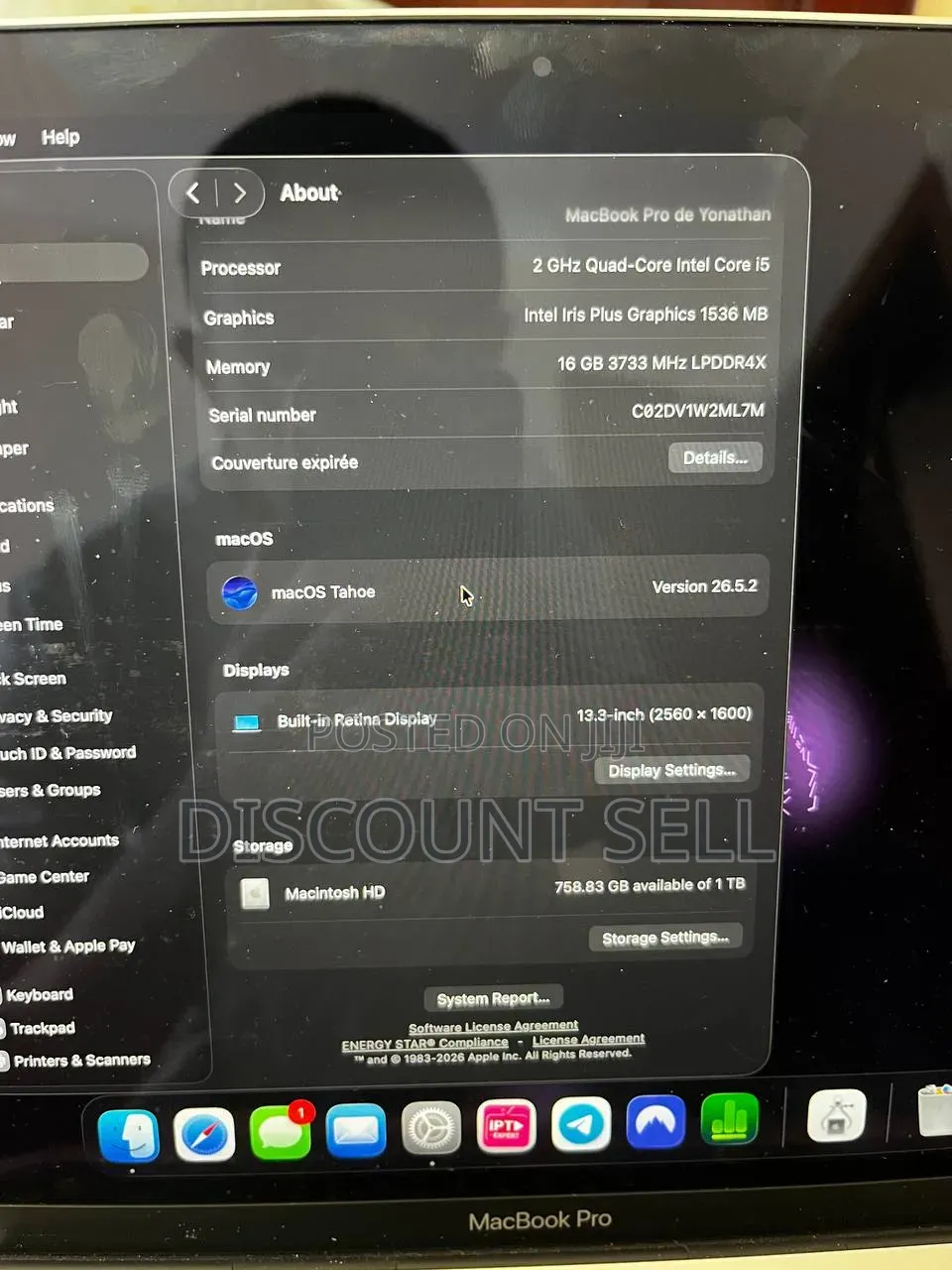 Laptop Apple MacBook Pro 2020 16GB Intel Core i5 SSD 1T