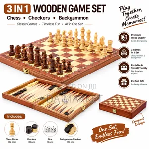 3-in-1 Wooden Chess, Checkers, and Backgammon Board Game Set