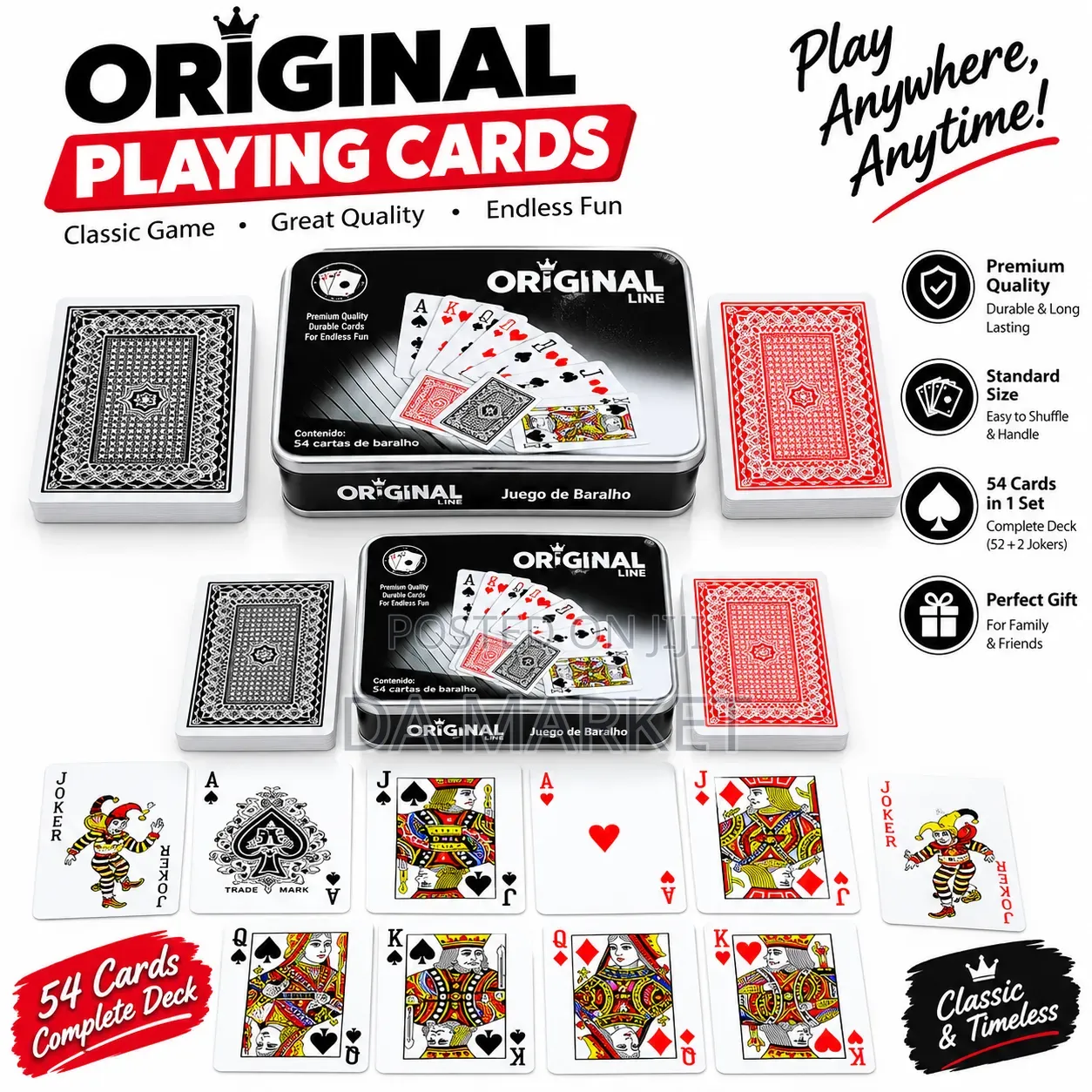 Baralho 100% Plastic Playing Card Set in a Metal Tin Case