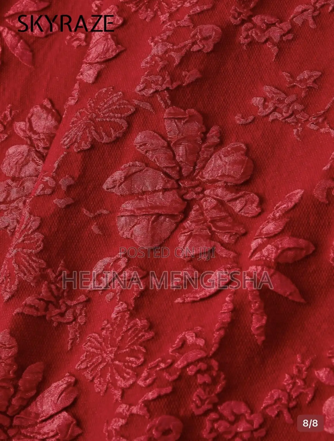 Skyraze Dark Red Summer Cottage Core Tea Party Dress