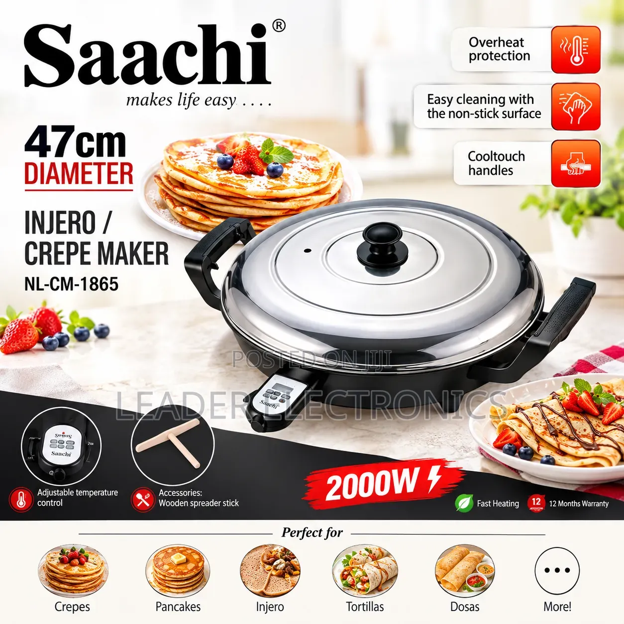 Saachi 47CM Injera Mitad – Electric Crepe Maker | Perfect