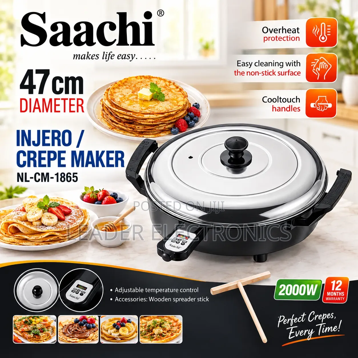 Saachi 47CM Injera Mitad – Electric Crepe Maker | Perfect