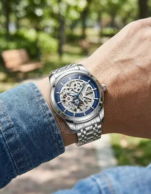TEVISE Automatic Mechanical Skeleton Watch With a Blue Skeleton