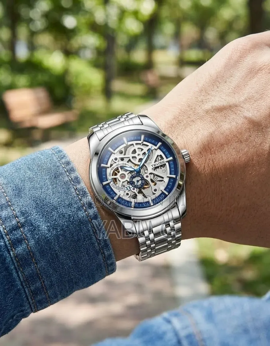 TEVISE Automatic Mechanical Skeleton Watch With a Blue Skeleton