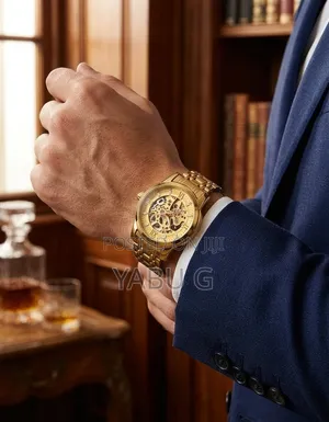 SKMEI Automatic Mechanical Hand-Wind Analog Watch, Gold