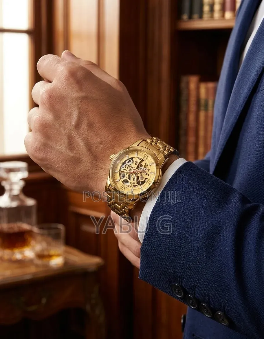 SKMEI Automatic Mechanical Hand-Wind Analog Watch, Gold