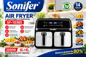 Sonifer SF-1038S / SF-1038 Dual Basket Air Fryer – 8L, 2200W
