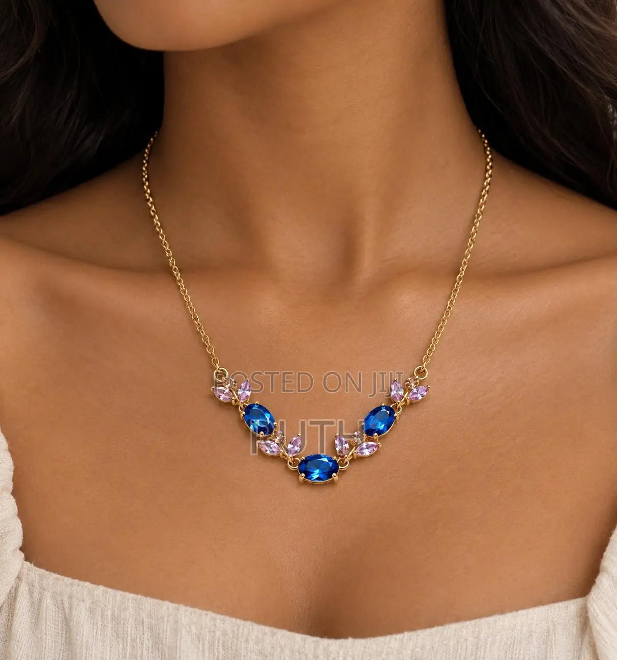 Blue & Pink Gem Stone Necklace