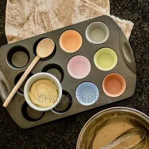 12‐Hole Silicone Muffin Pan – Reusable, Non‐Stick, With Liners,