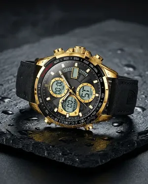 Poedagar Dual-Display Quartz Chronograph Wristwatch Ina Black and Gold