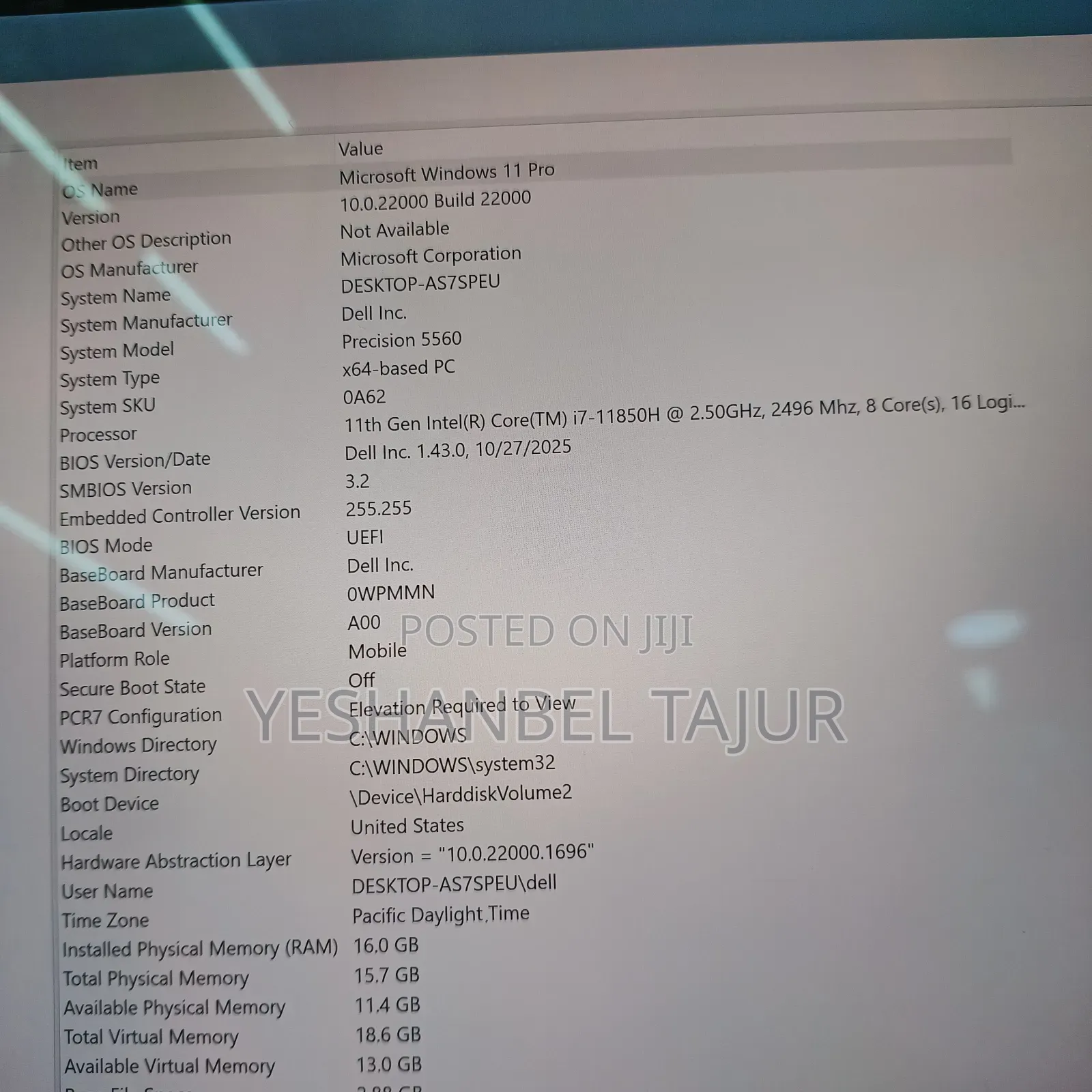 New Laptop Dell Precision 5540 16GB Intel Core i7 SSD 512GB