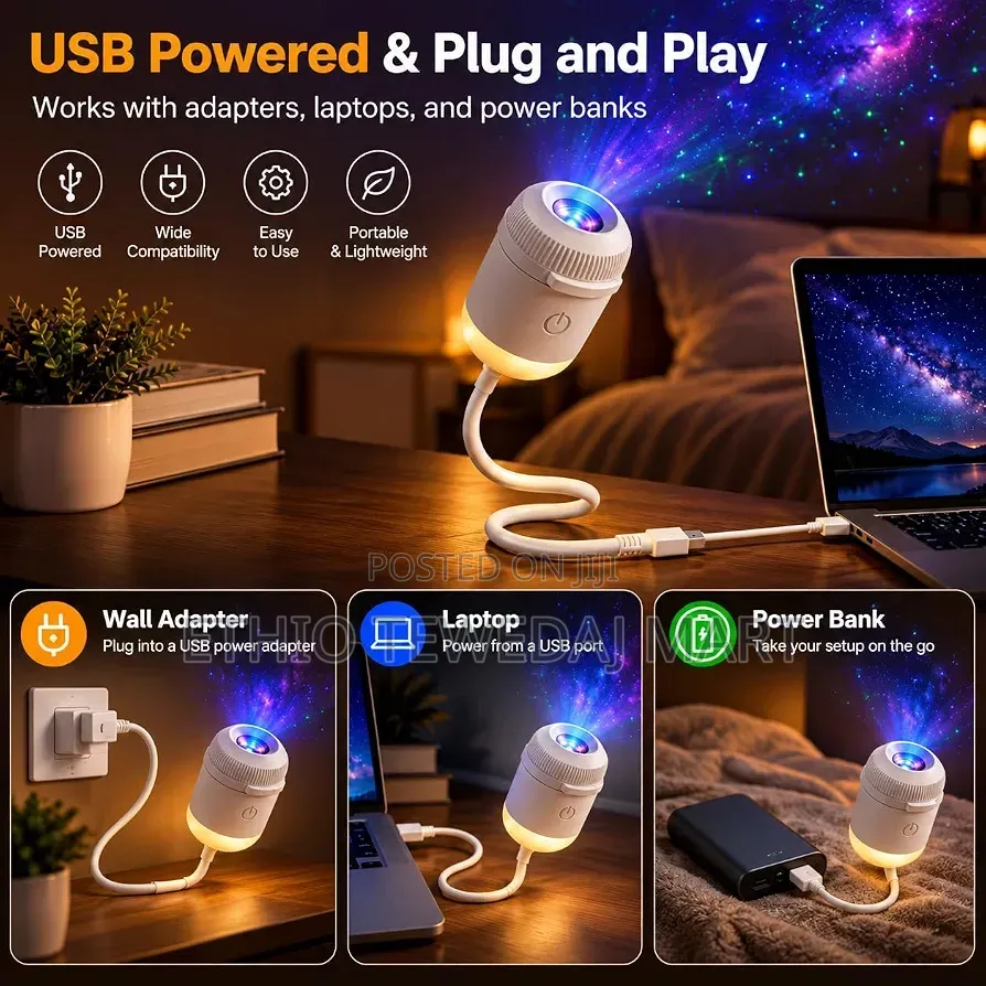 2-in-1 Galaxy Projector Night Light 3 Sliding Films, USB
